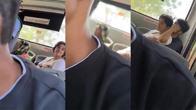 Cute Lovers Pressing Boobs and Leaking Pussy In The Bus