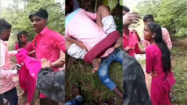 Mallu Lovers hiding in jungle caught by village people & fucks